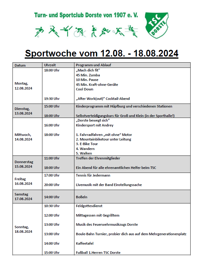 Sportwochenprogramm 2024